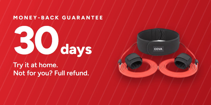 A 30-day money-back guarantee card with the COVA set