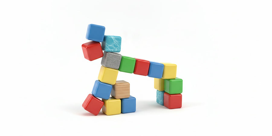 A sculpture of cubes snapped together at odd angles