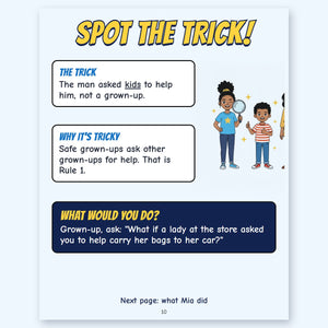 A sample Spot the Trick! page explaining the trick