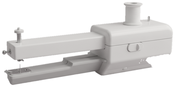 A plain white handheld sewing machine